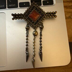 Vintage Red Stone Dangle Brooch Pin